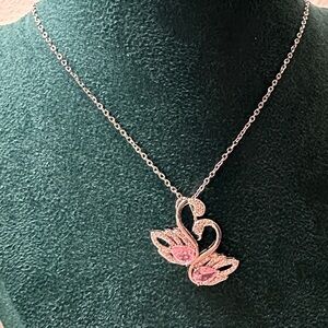 Elegant Pink Swan  lovers Pendant Necklace